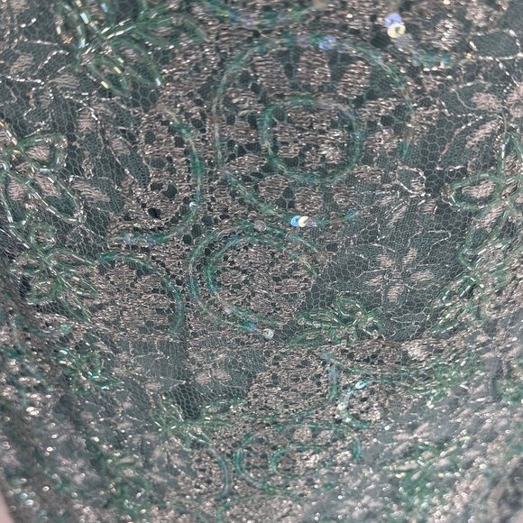 Liancarlo Couture Vintage Teal Silver Lace Overlay Sheath Dress Sz 52 / US 16-18 - Picture 9 of 11